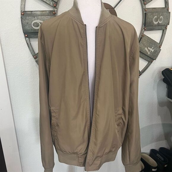 Men's‎ Khaki Bomber Windbreaker Jacket Size M Full Zip Casual Spring - Picture 1 of 3